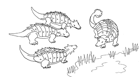 Four ankylosaurs