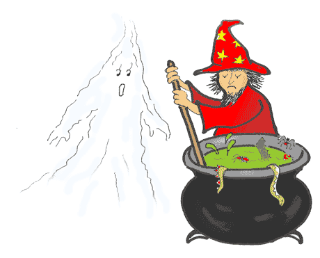 Wizard Watchit and the ghost by the cauldron